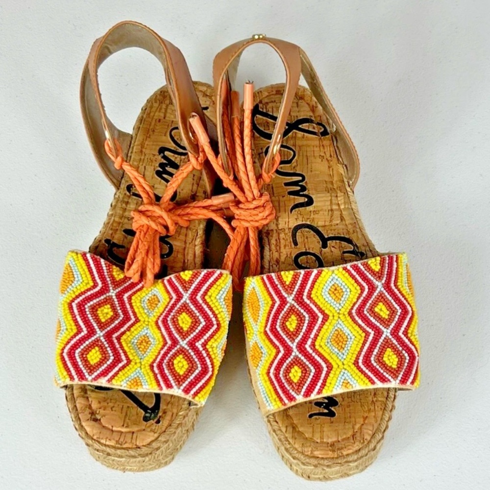 Sam Edelman Red and Yellow Beaded Espadrilles